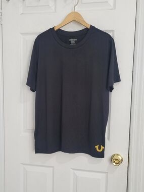 True Religion Men's Black Crewneck T-Shirt with Yellow Logo